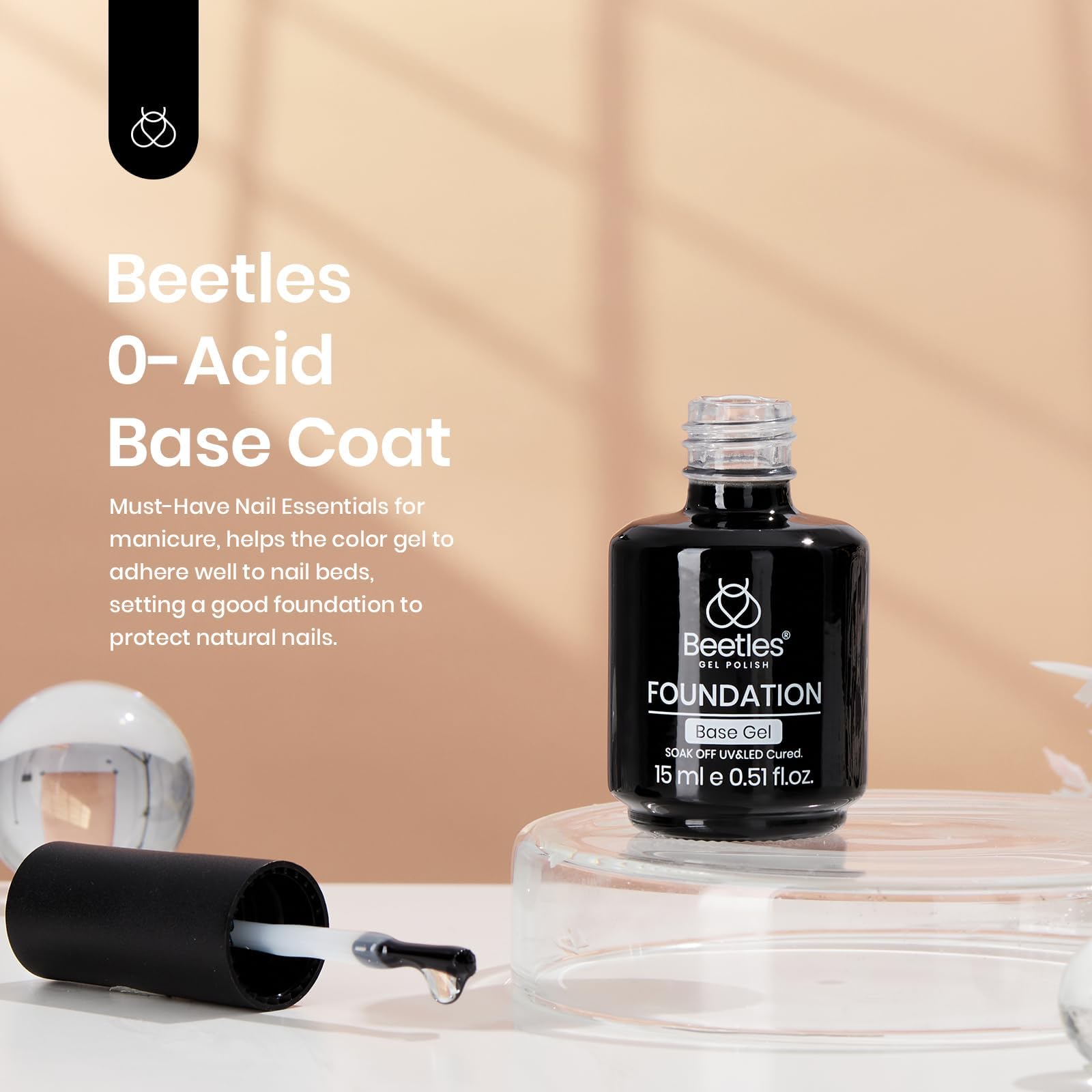 Beetles base coat label closeup highlighting upgraded formula benefit