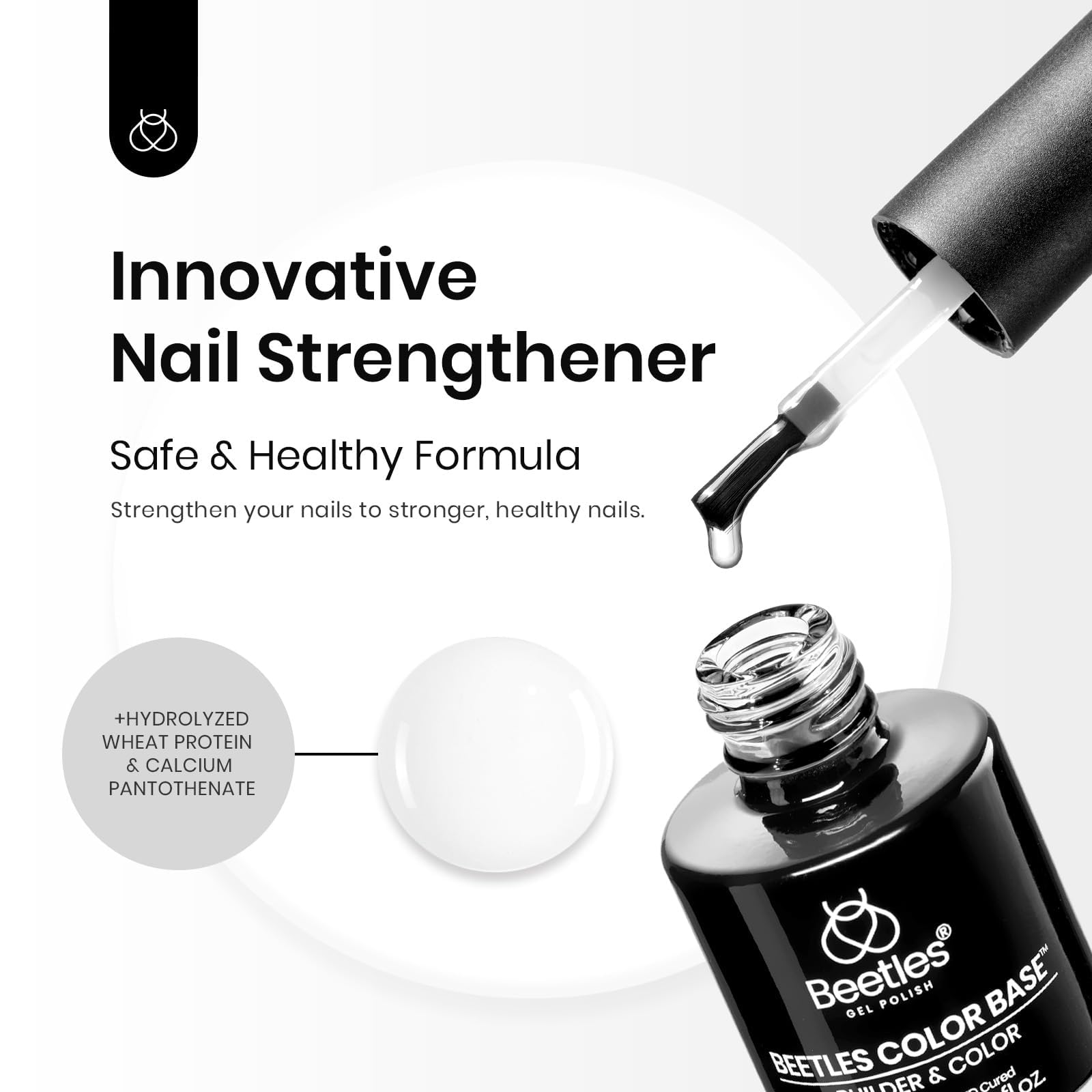 Beetles Rubber Base ingredient label highlighting keratin and vitamins benefit