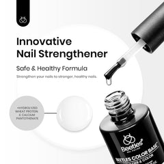 Beetles Rubber Base ingredient label highlighting keratin and vitamins benefit