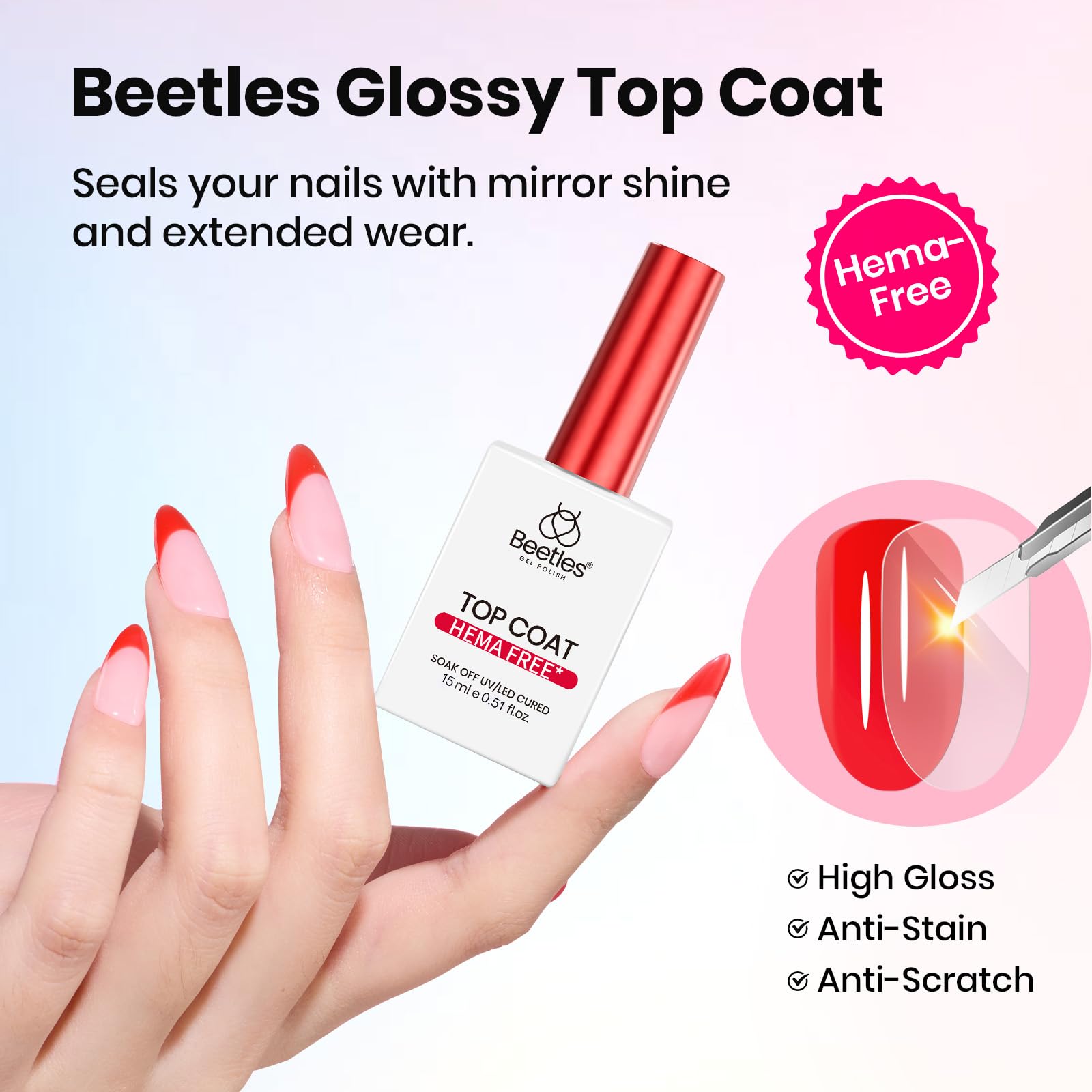beetles basecoat being applied to nail showing improved adhesion benefit