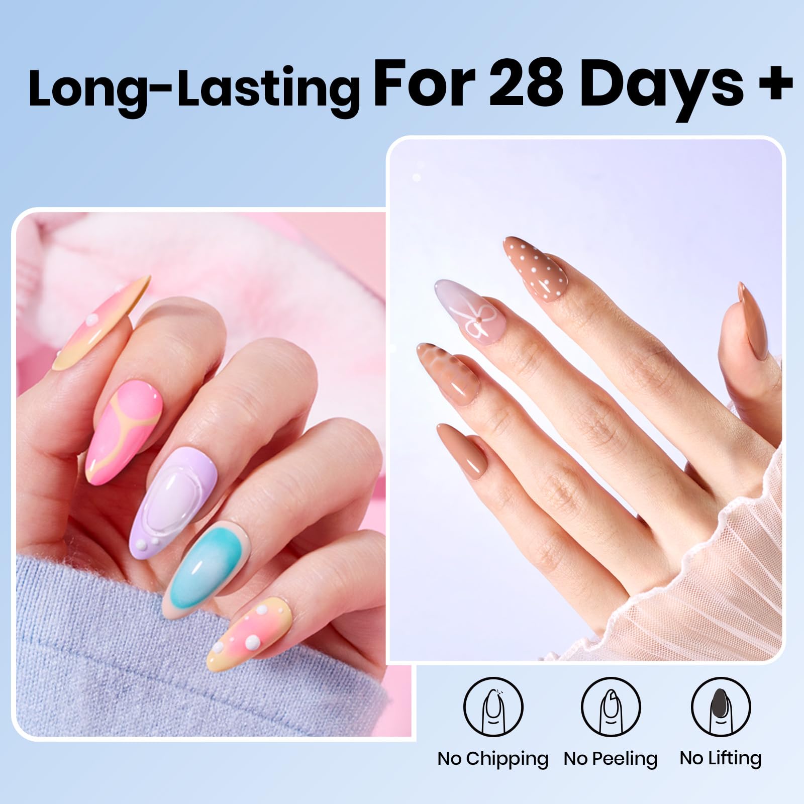Beetles before-and-after manicure comparison showing chip-resistant protection