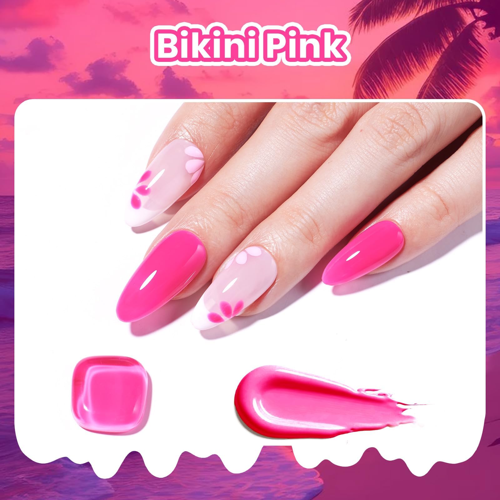 Beetles bikini pink bottle close-up highlighting same-color design