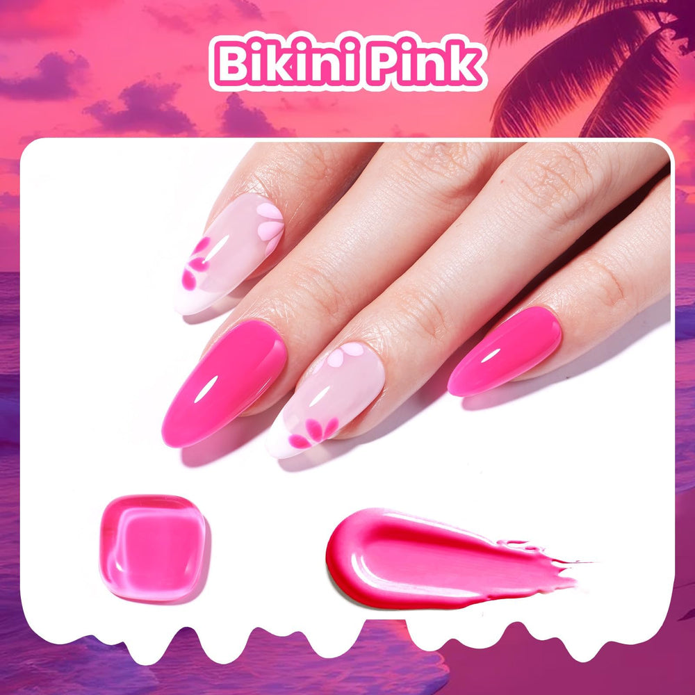 Beetles bikini pink bottle close-up highlighting same-color design