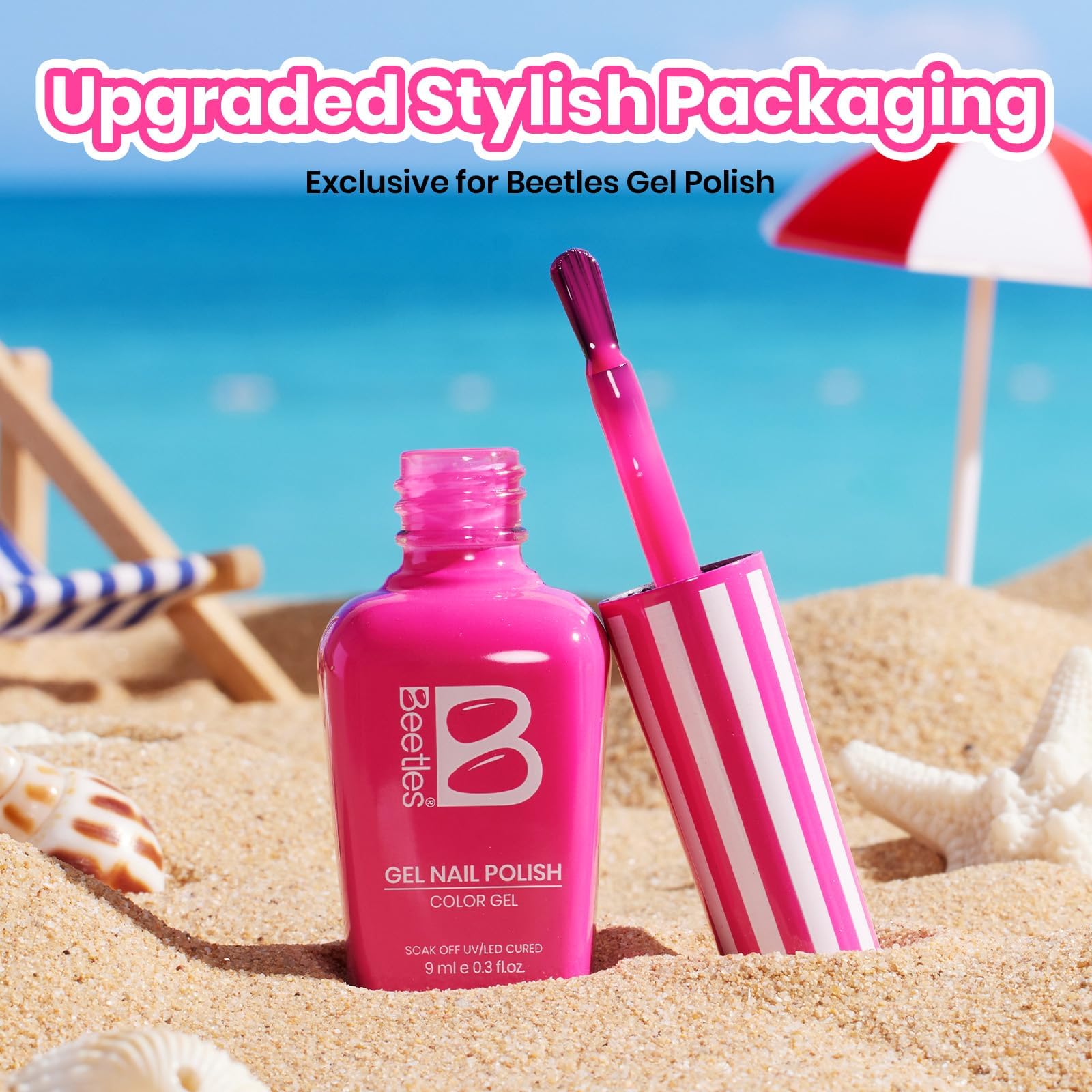 Beetles bikini pink on model nails showcasing vibrant summer look