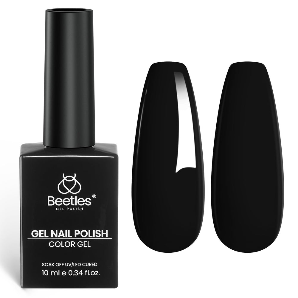 Beetles Gel Polish front bottle showing classic black color and glossy finish
