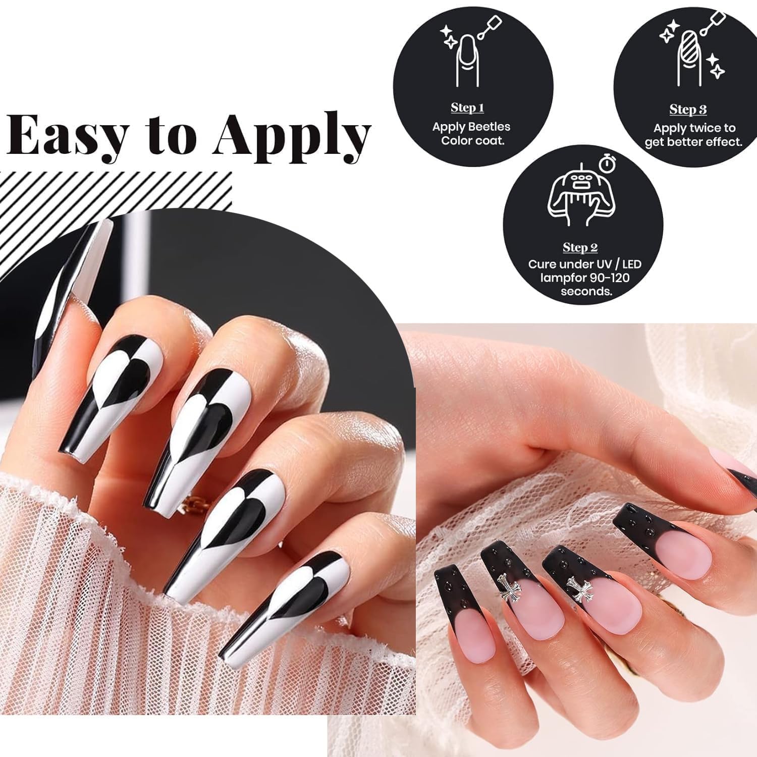 Beetles brush stroke of Audrey Black color showing smooth pigmentation
