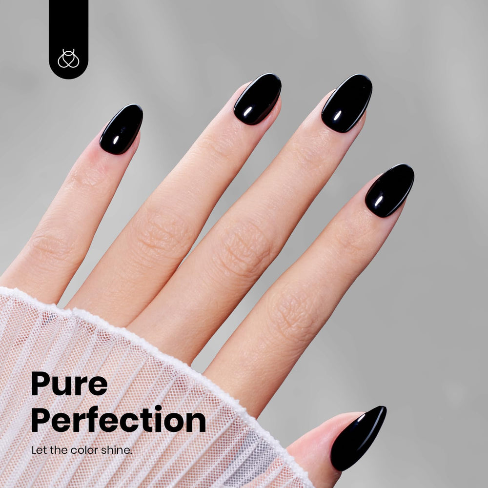 Beetles black gel swatches on nail wheel showing deep black coverage and shine