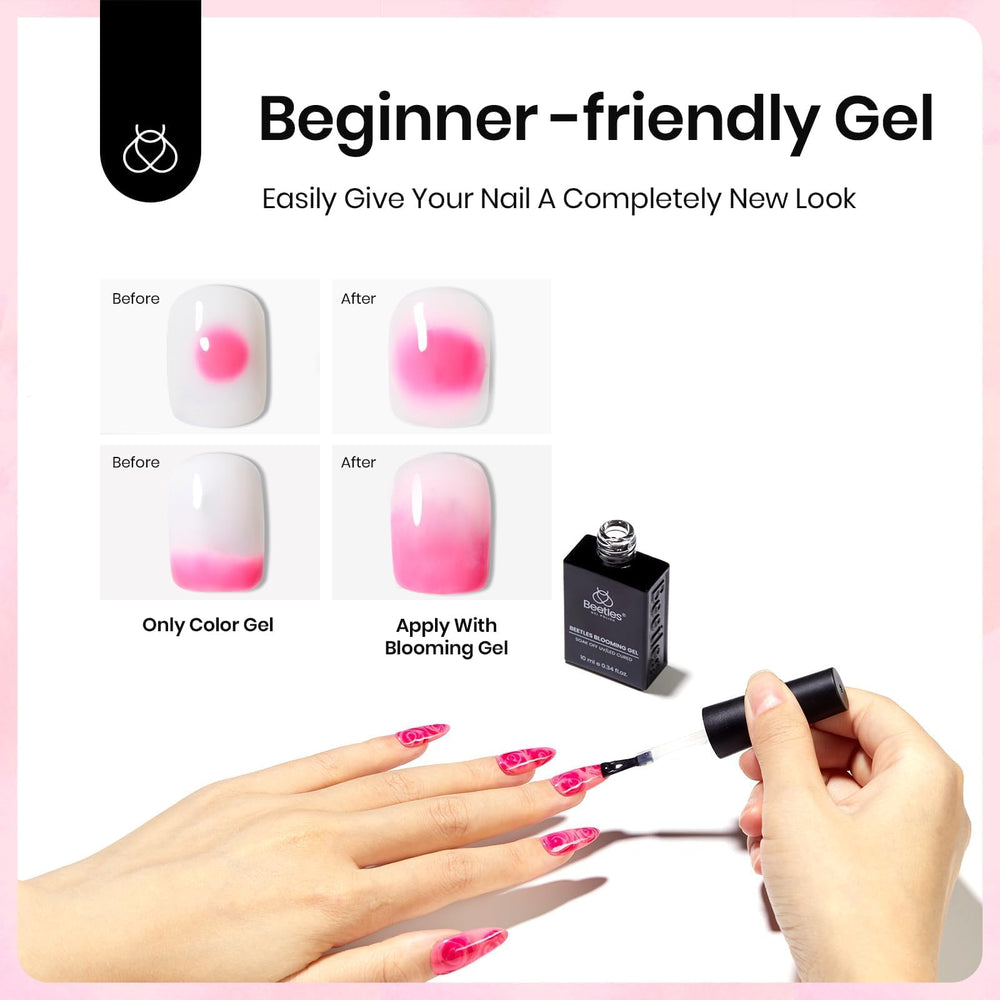 beetles bloom­ing gel clear texture closeup showing smooth spreadability benefit