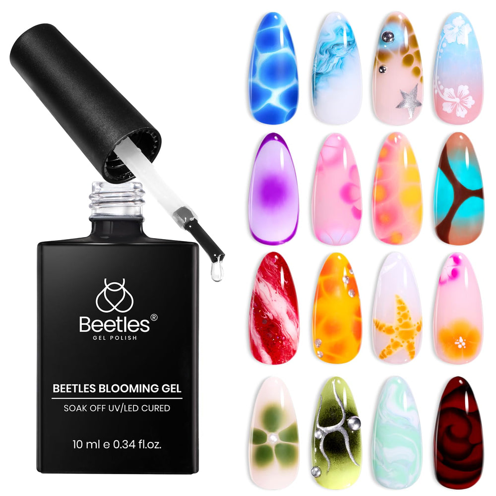 beetles bloom­ing gel front label showing brand and clear formula benefit
