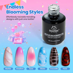 beetles blooming gel marble nail swatch with visible stone-like veins and realistic depth