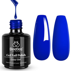 Beetles Gel Polish front packaging showing Sapphire Love color and bottle benefit long-wear
