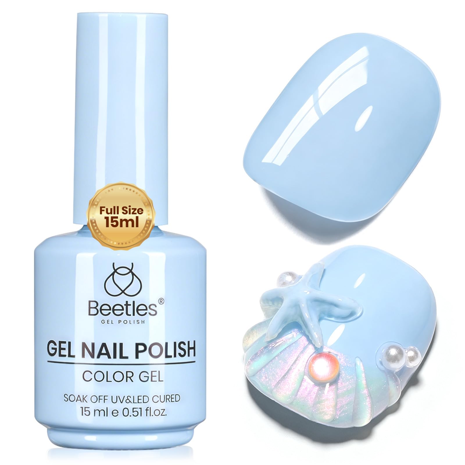 Beetles bottle front view showing milky blue color and precise shade