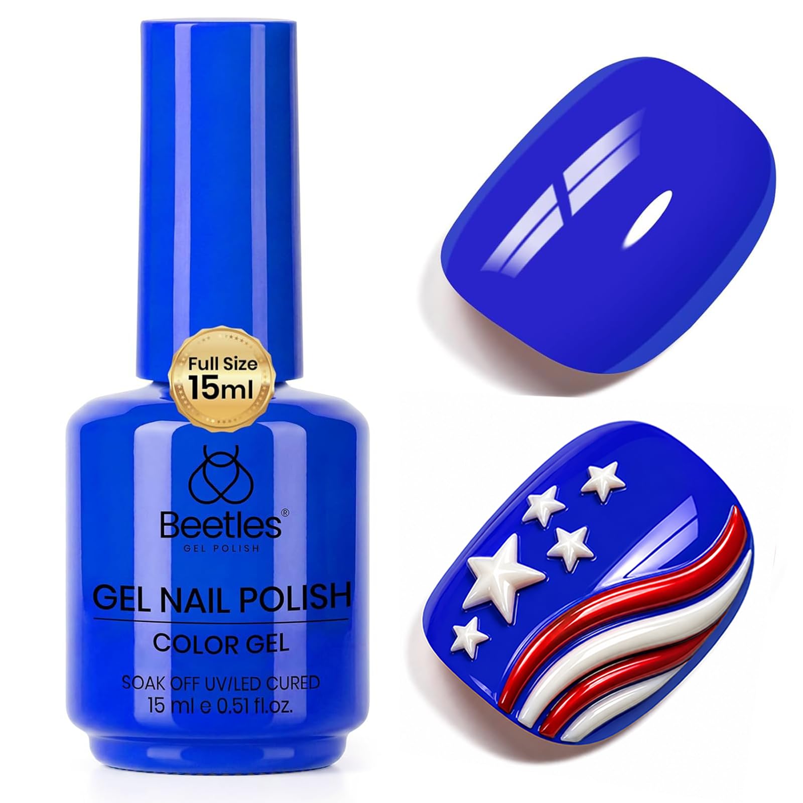 beetles blue gel polish front bottle showing vivid electric blue and easy selection