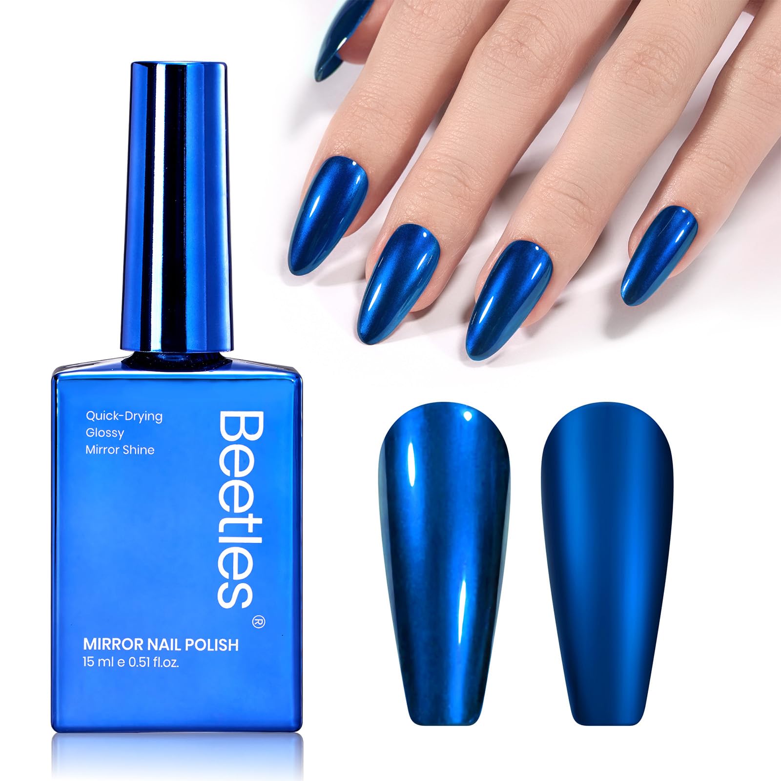 Beetles blue mirror front bottle showing vibrant chrome shine and gift-ready look