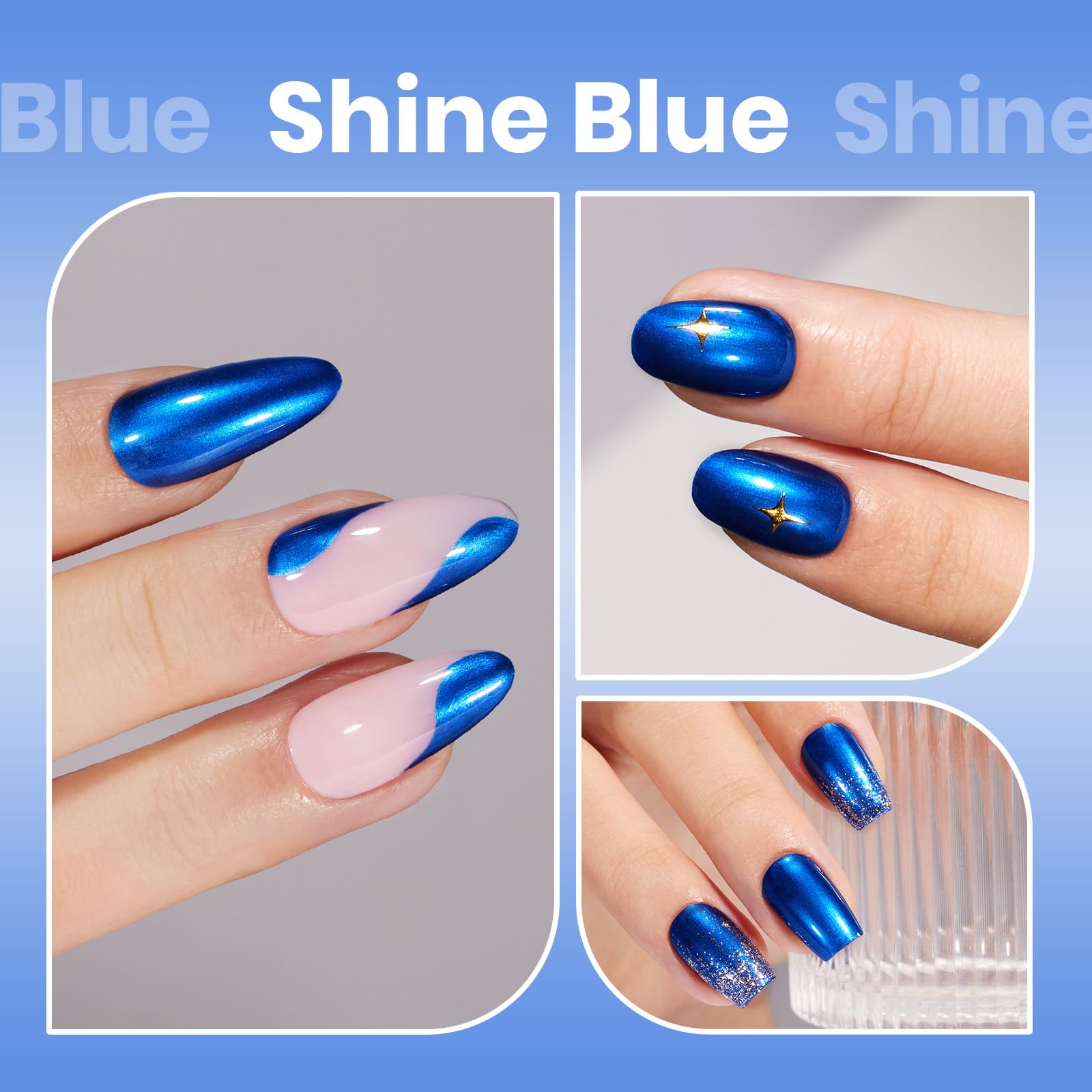Beetles blue mirror lifestyle hands clutch showing bold manicure and modern style