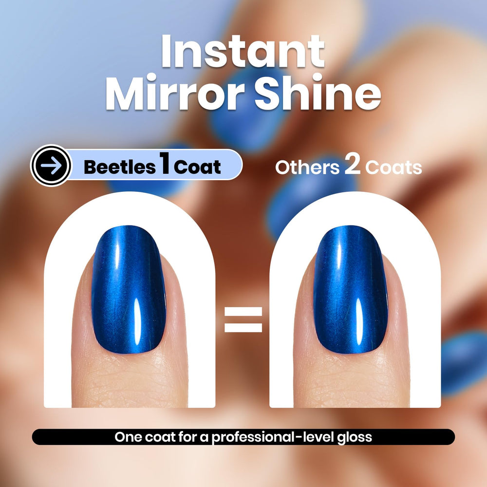 Beetles blue mirror swatch on skin showing rich royal blue reflective finish