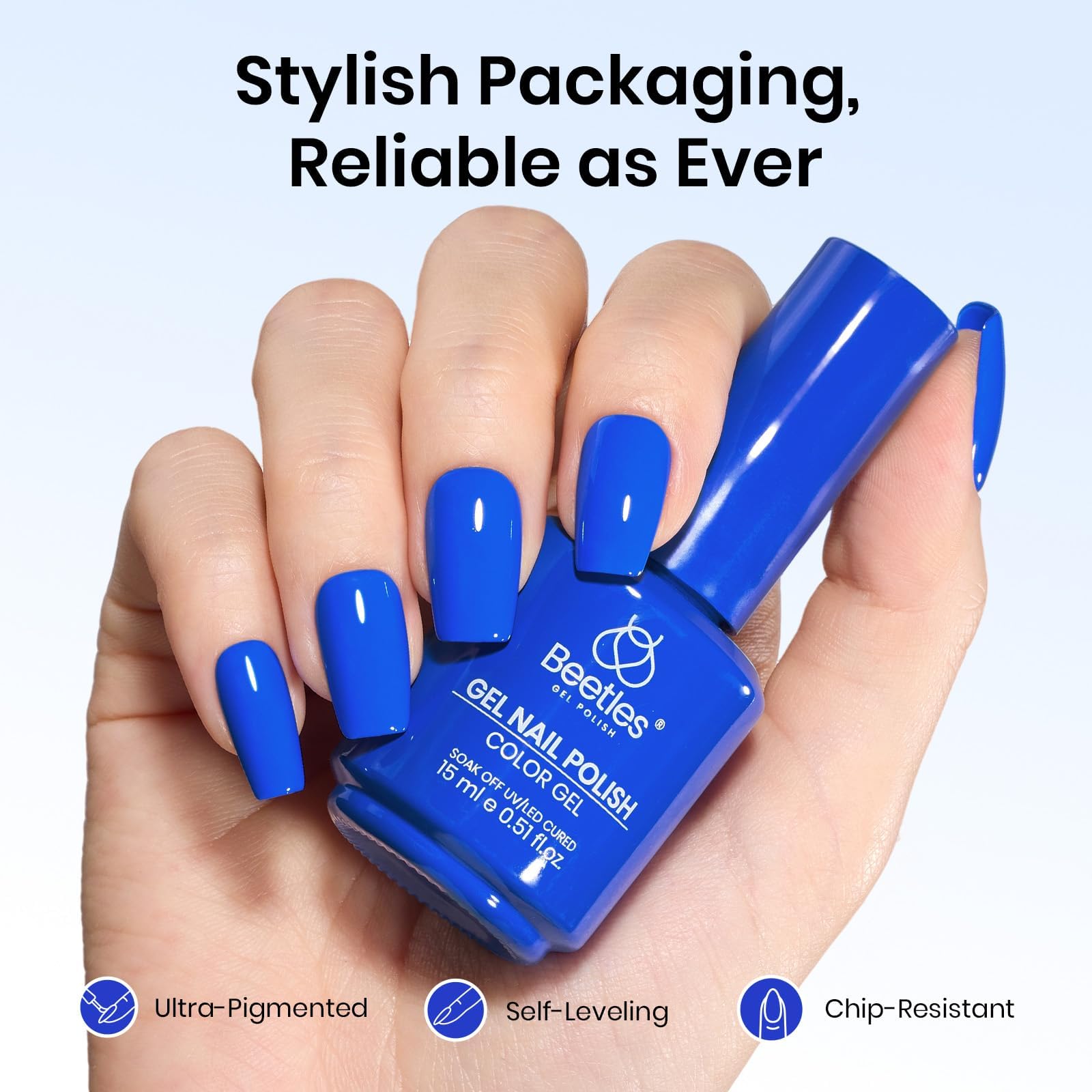 Beetles swatch painted on nail tip demonstrating glossy finish and durable look benefit