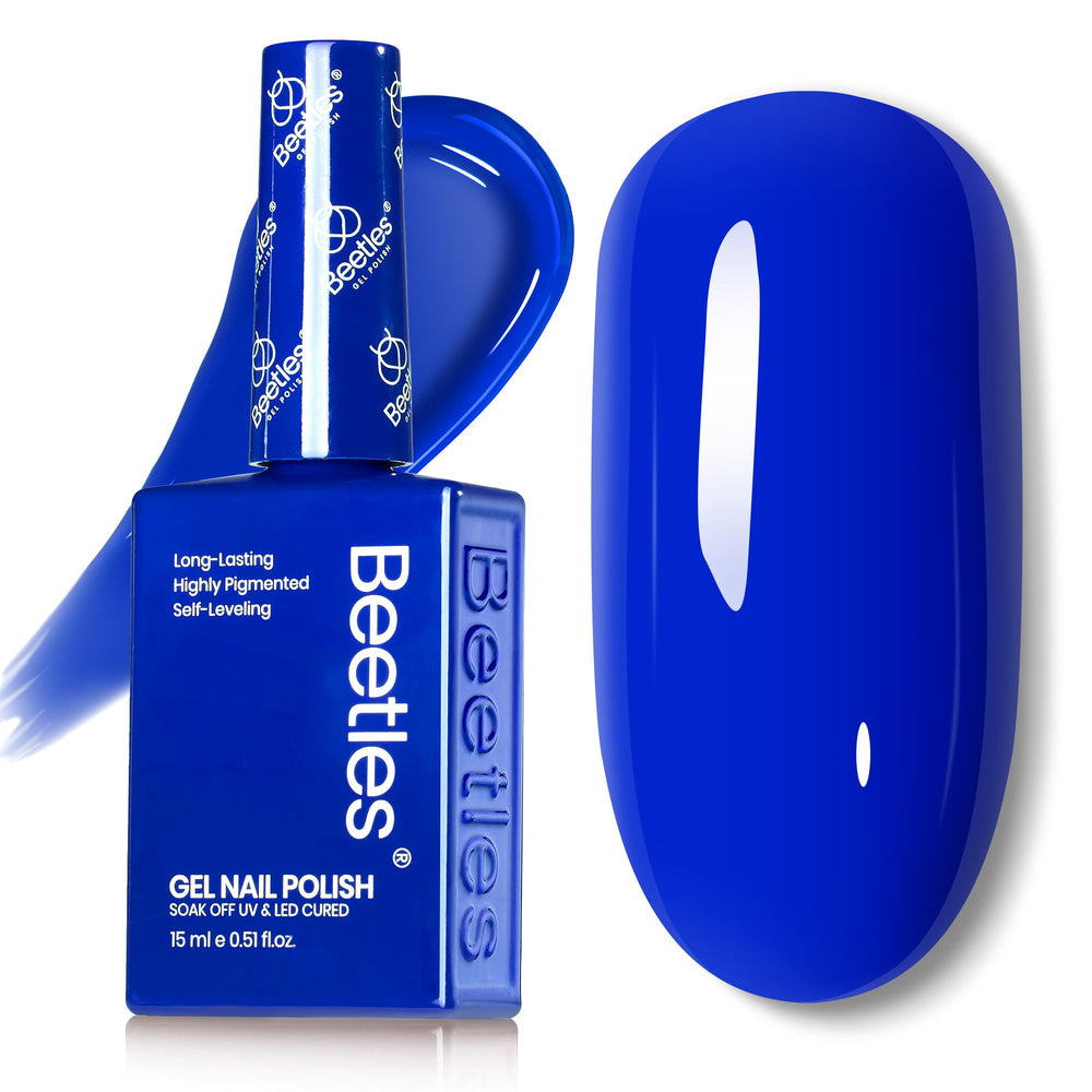 Beetles Gel Polish bottle front showing royal blue color and neat label, professional look