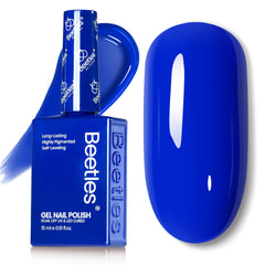 Beetles Gel Polish bottle front showing royal blue color and neat label, professional look