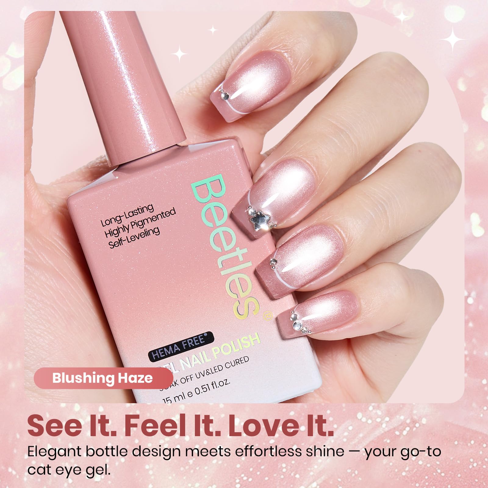 beetles nail swatch set displaying range of translucent pink glassy effects benefit