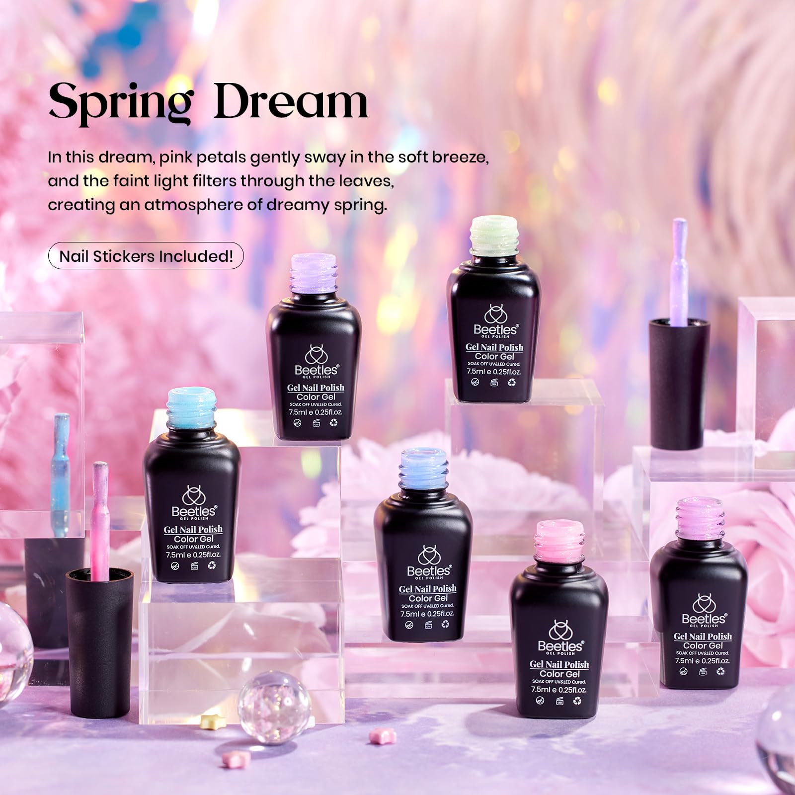 beetles bottle close-up with label visible, clear color code for easy selection