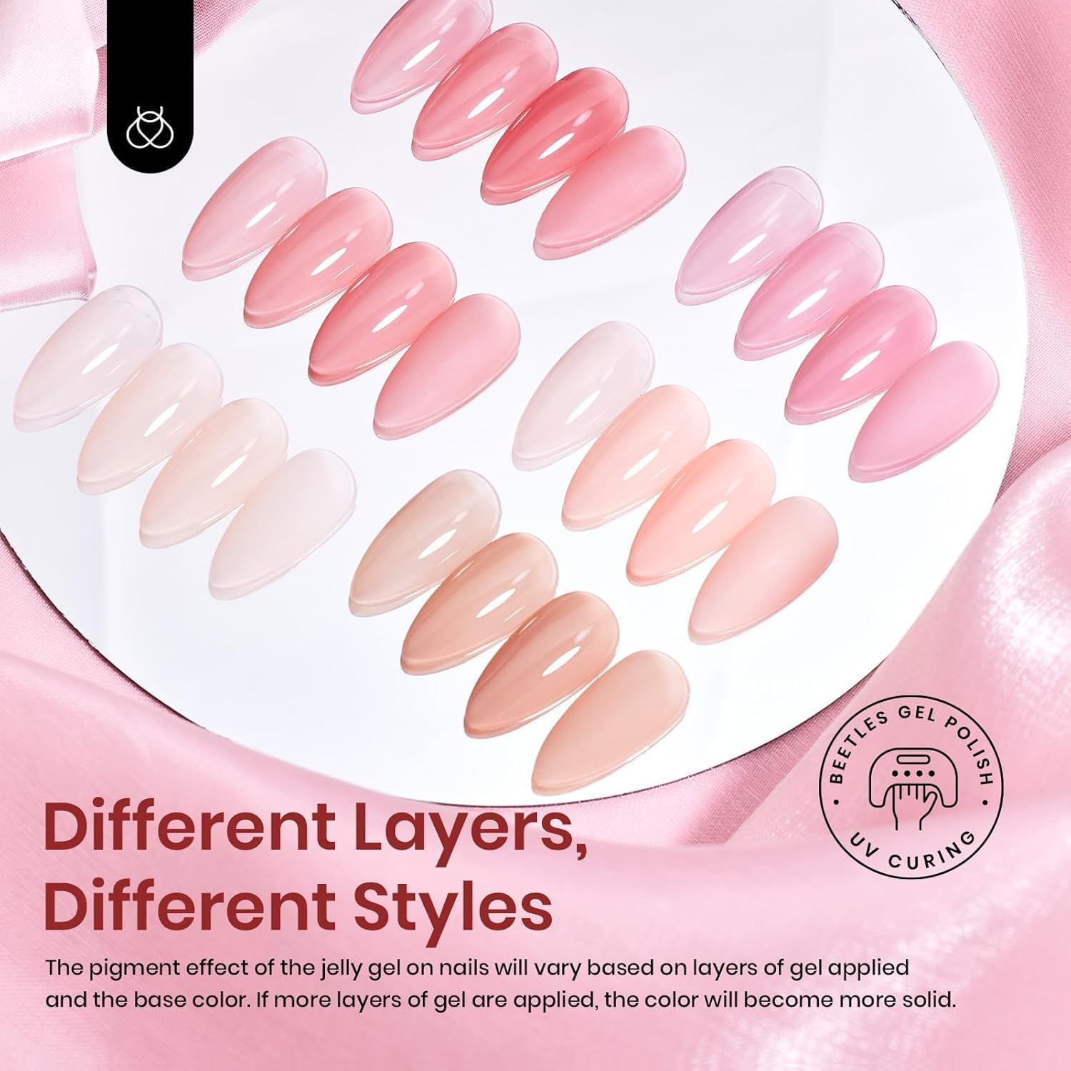 Beetles bottle close-up highlighting sheer gel texture and smooth brush application benefit
