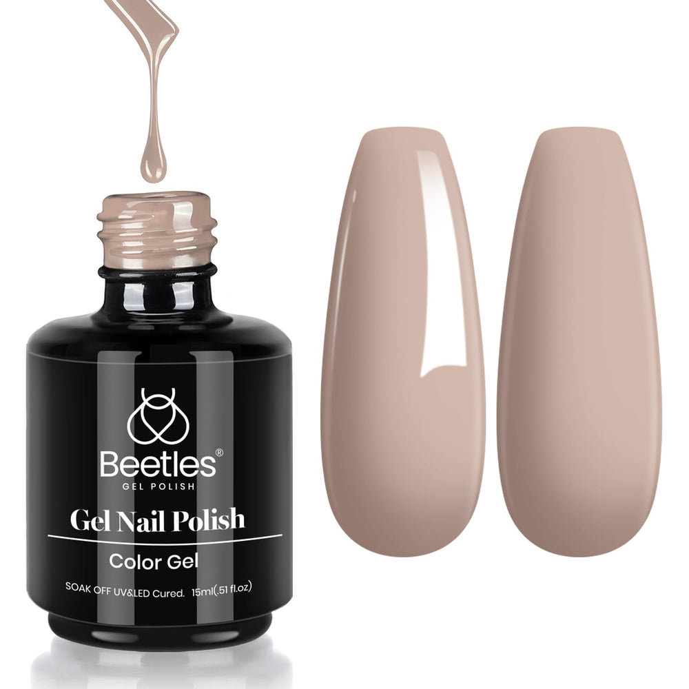 Beetles bottle front view showing neutral brown shade and professional polish benefit