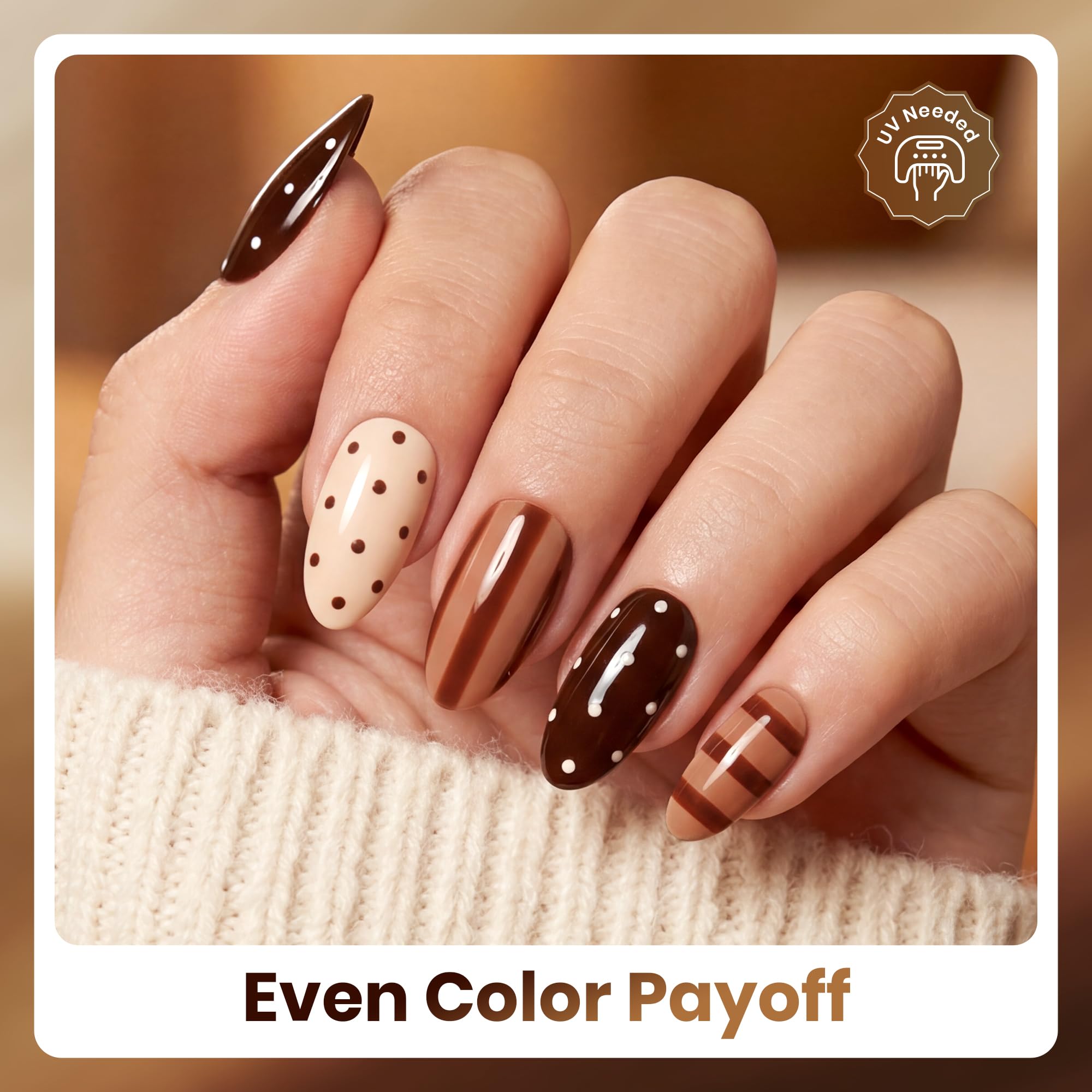 Beetles Gel Polish swatch wheel displaying six brown tones for easy color selection