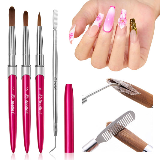 beetles brush set front view showing three sizes and rose-pink handles for precision