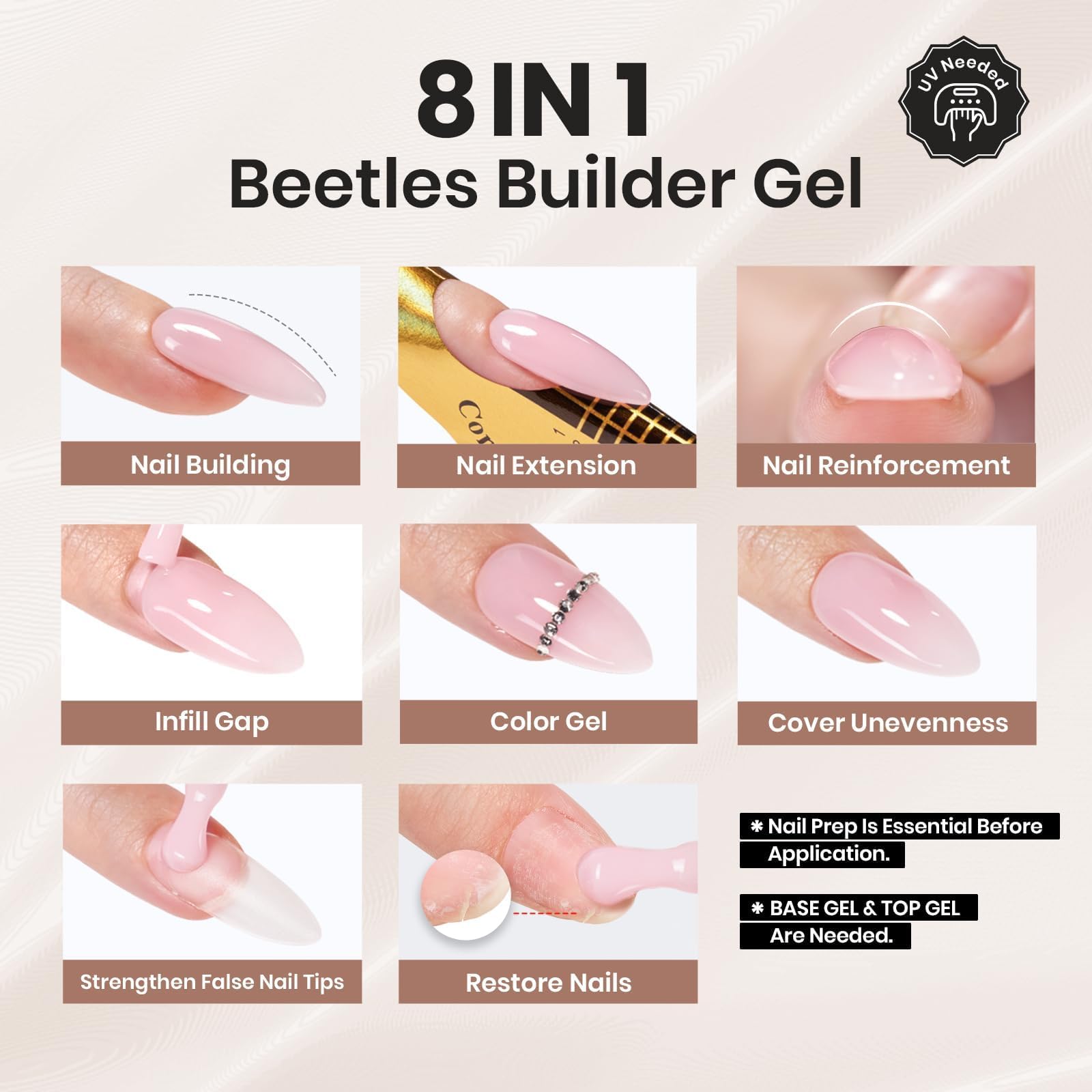 Beetles Builder Gel applied to nail tip for easy extension and shaping