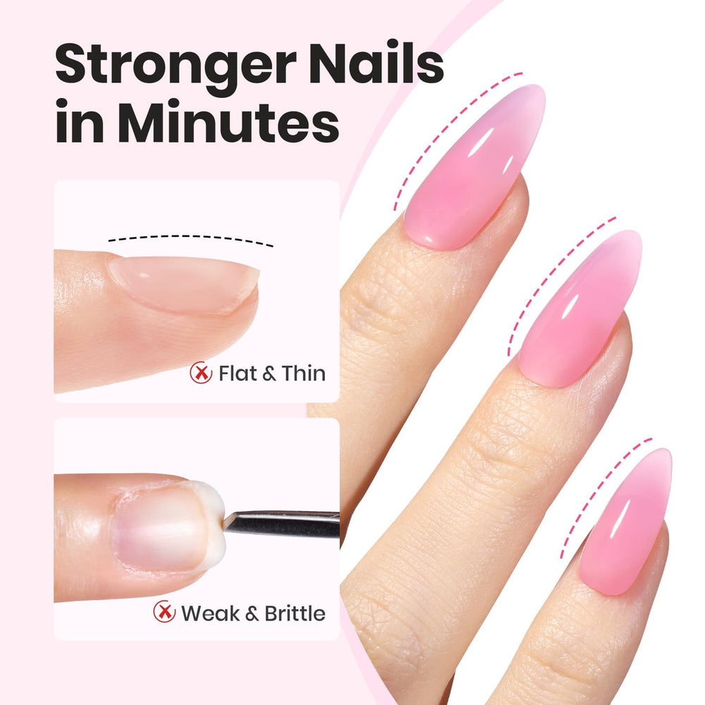 Beetles builder gel being applied to nail tip showing extension shaping benefit