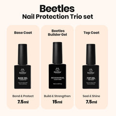 beetles builder gel close-up of base and top coat bottles for easy application
