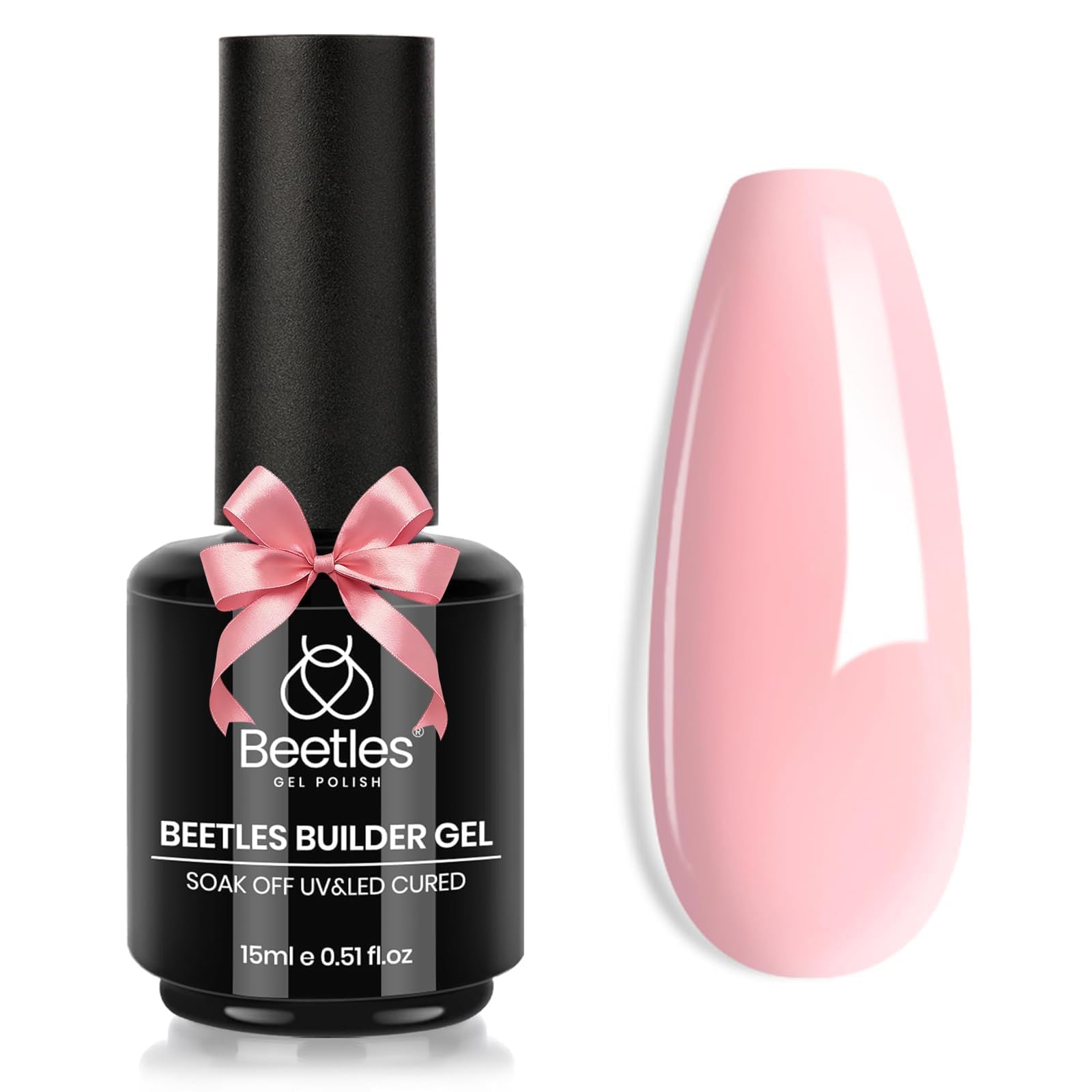 Beetles builder gel bottle front showing baby pink color and professional finish