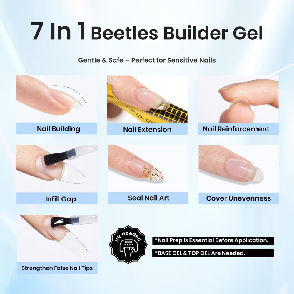 Beetles builder gel apex close-up demonstrating strong curvature for structural support