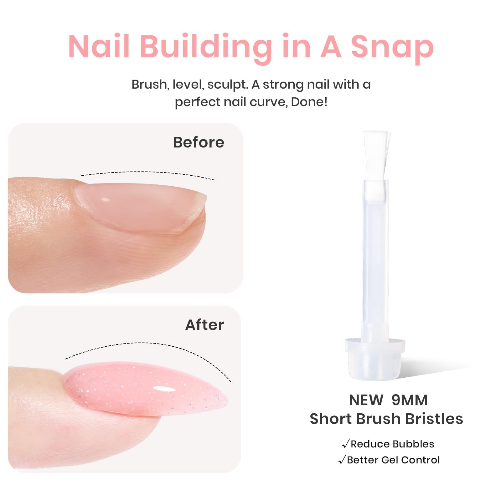 beetles builder gel cured on nail showing shimmer pink nude durable finish benefit