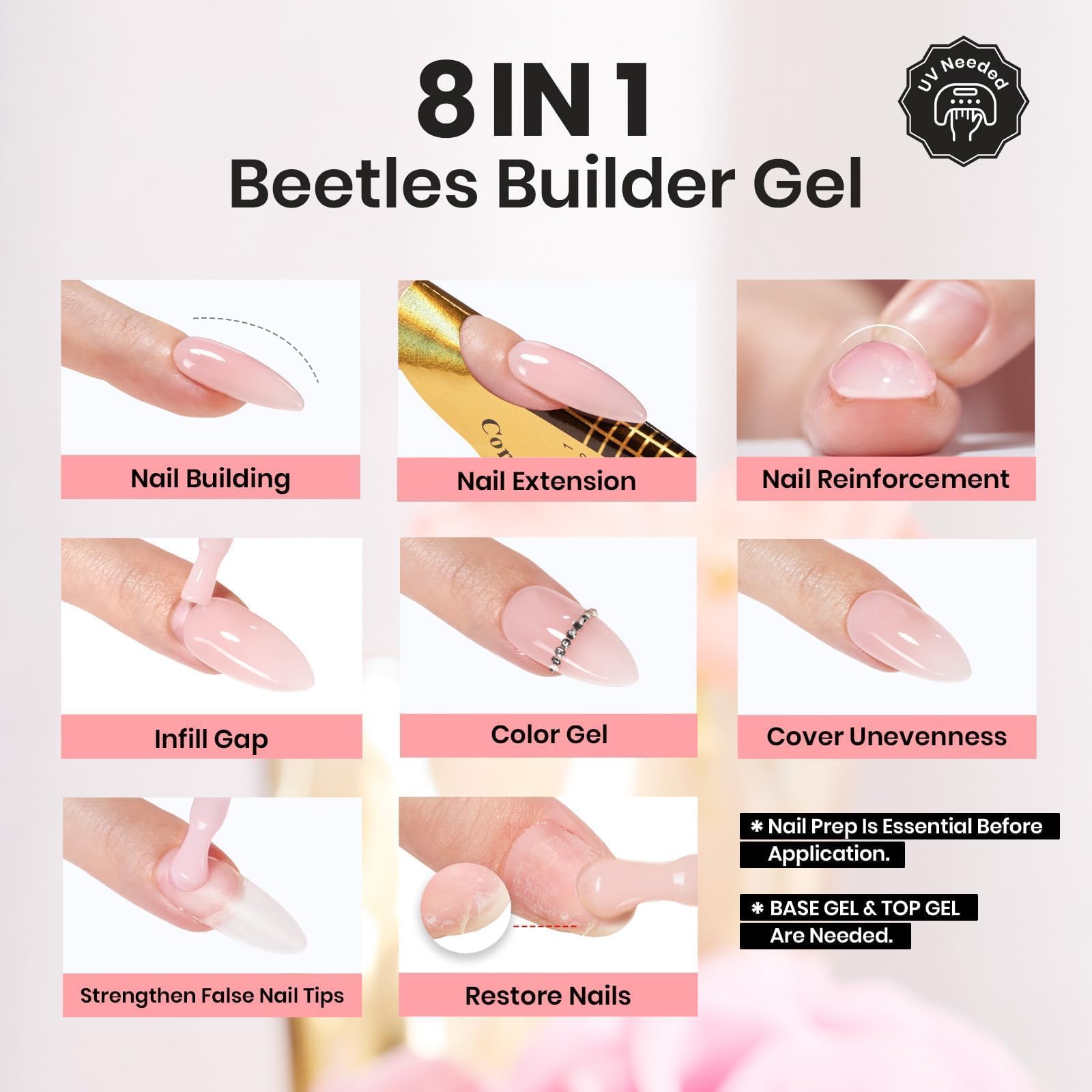 Beetles builder gel applying extension tip for strong durable nail