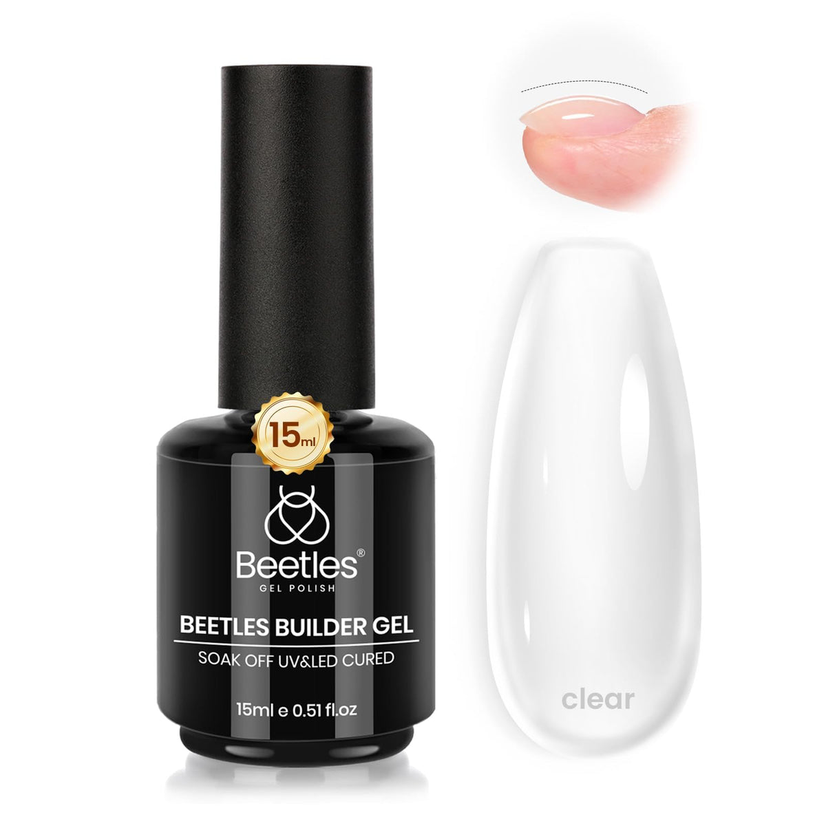 beetles Gel Polish clear builder gel bottle showing label and cap, professional convenience