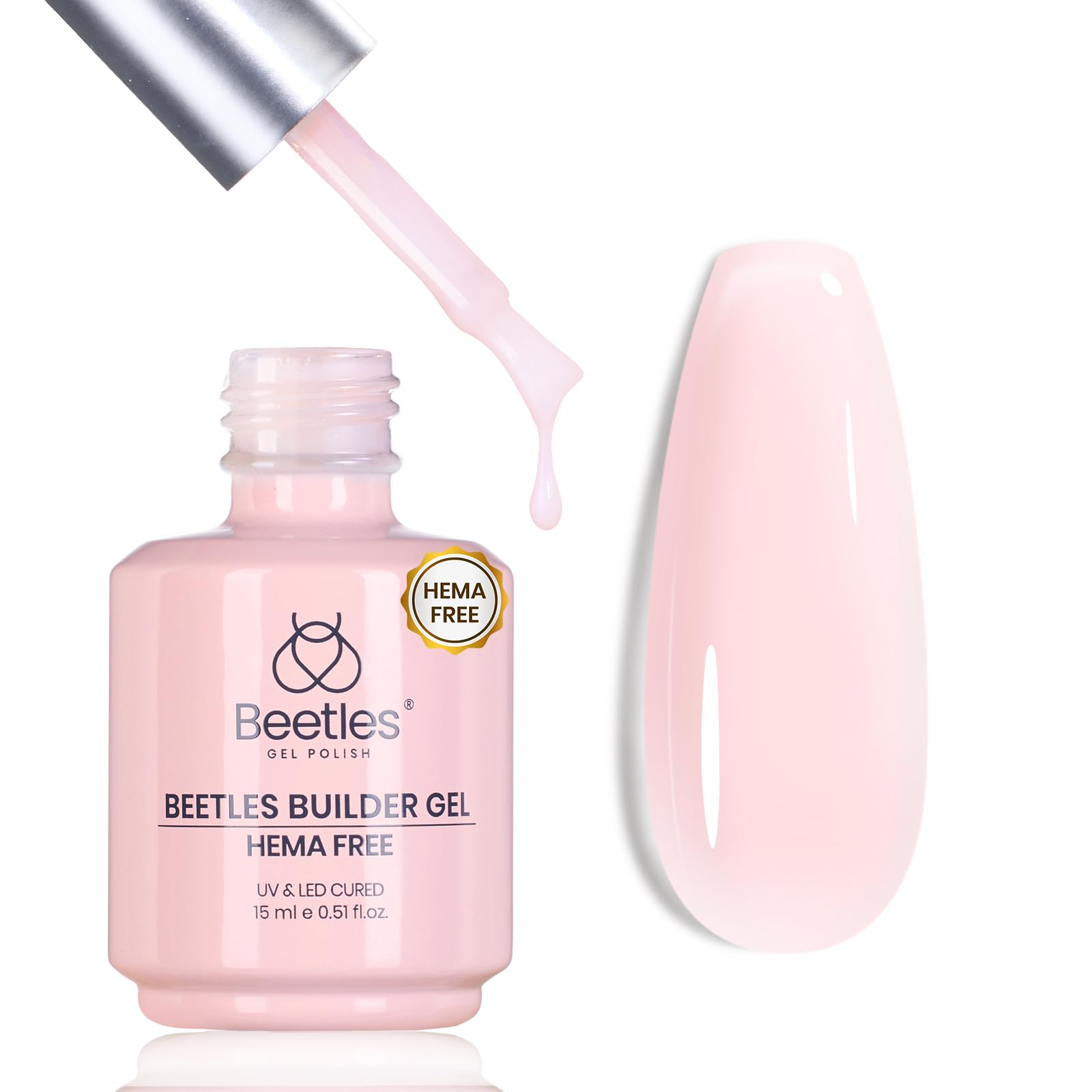 Beetles Builder Gel front bottle showing jelly pink color and purpose benefit