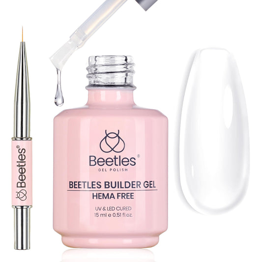 Beetles Builder Gel front bottle showing clear gel and label, highlights versatility