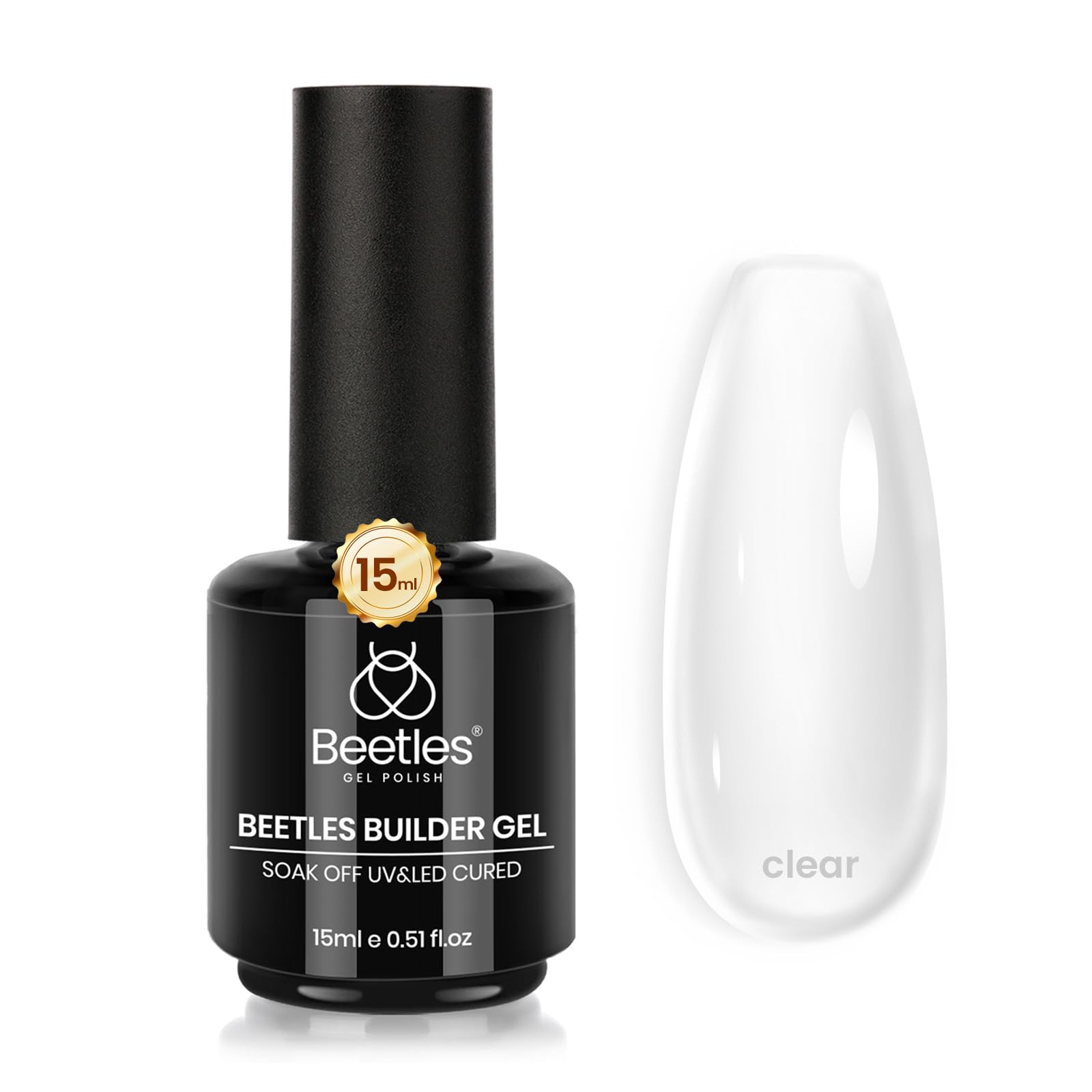 Beetles builder gel bottle front view showing clear gel and easy identification for buyers