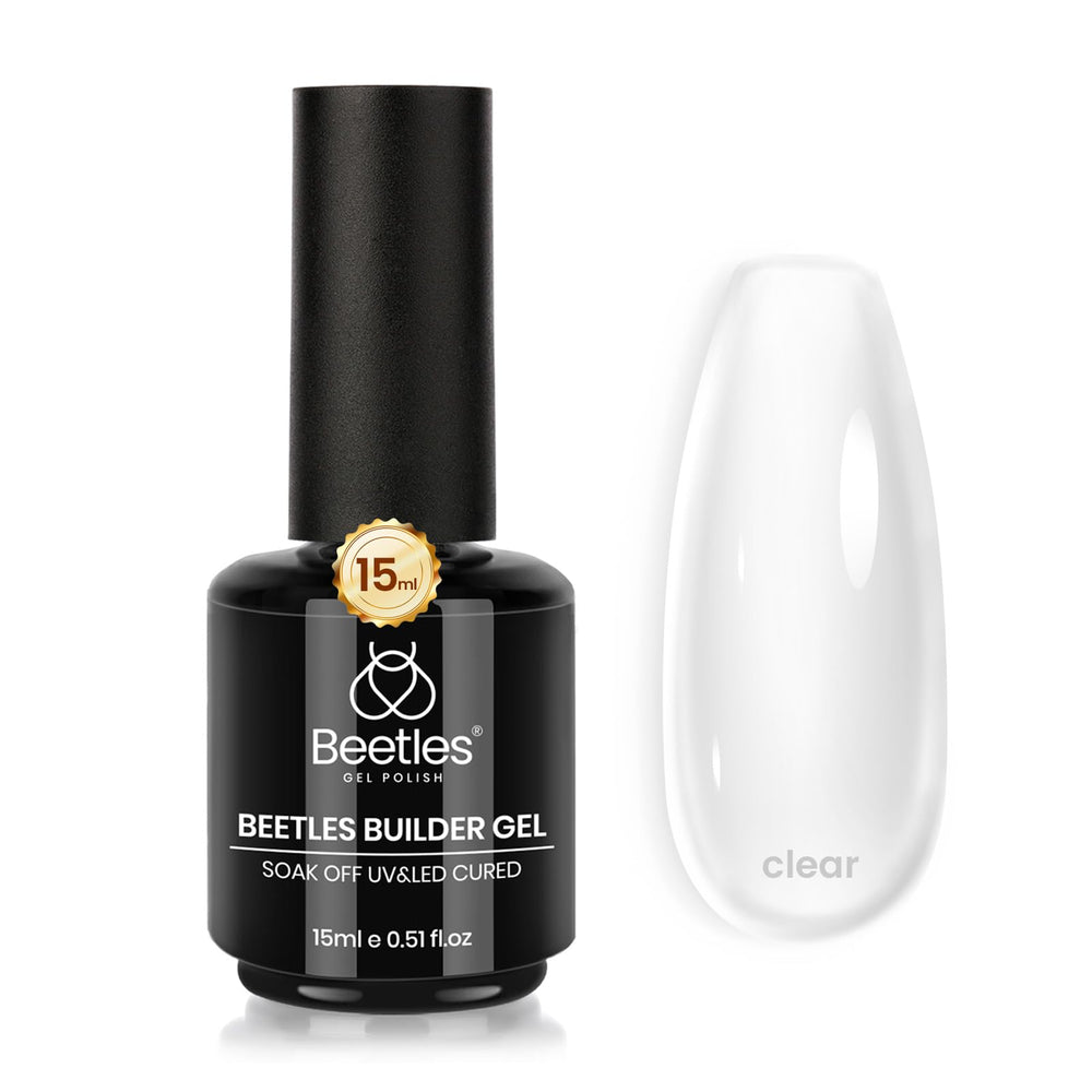 Beetles builder gel bottle front view showing clear gel and easy identification for buyers