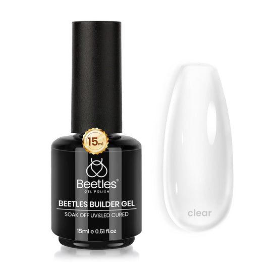 Beetles builder gel bottle front view showing clear gel and easy identification for buyers