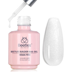 Beetles Builder Gel bottle front view showing label and glitter shade benefit