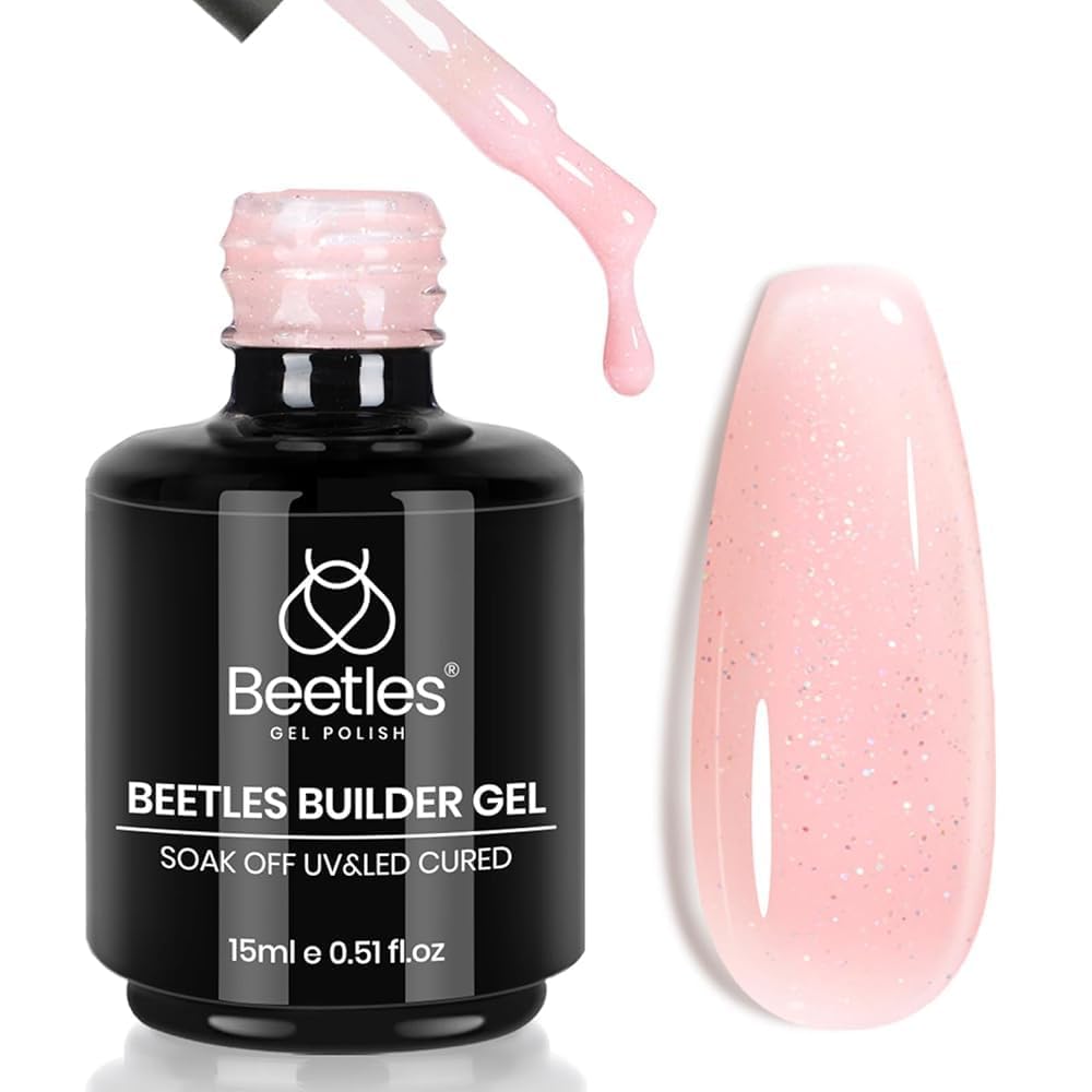 beetles builder gel front bottle showing label and shimmer finish benefit