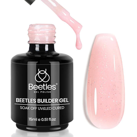 beetles builder gel front bottle showing label and shimmer finish benefit