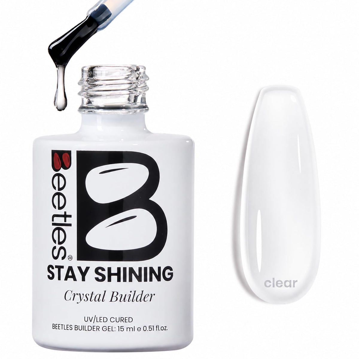 beetles builder gel front bottle showing clear formula and brand for strong nails