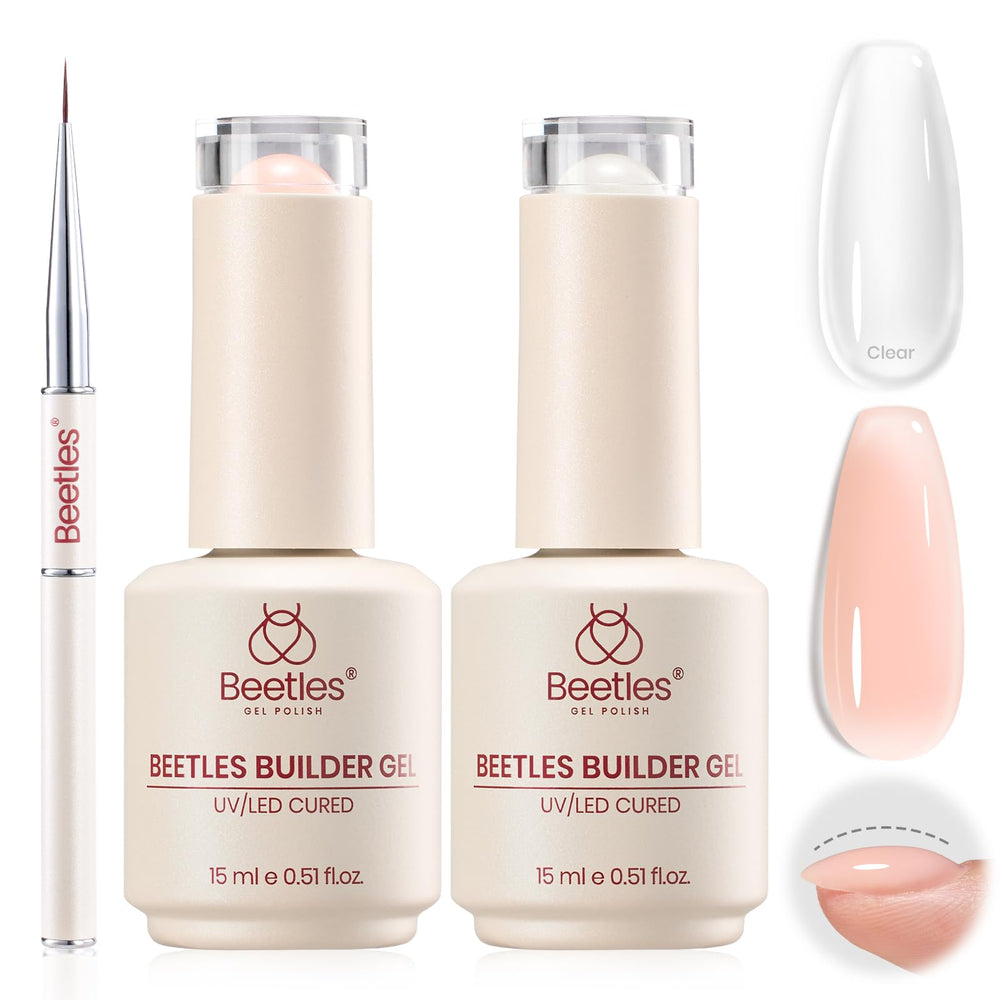 beetles Gel Polish front packaging showing both builder gel bottles and brush for easy selection