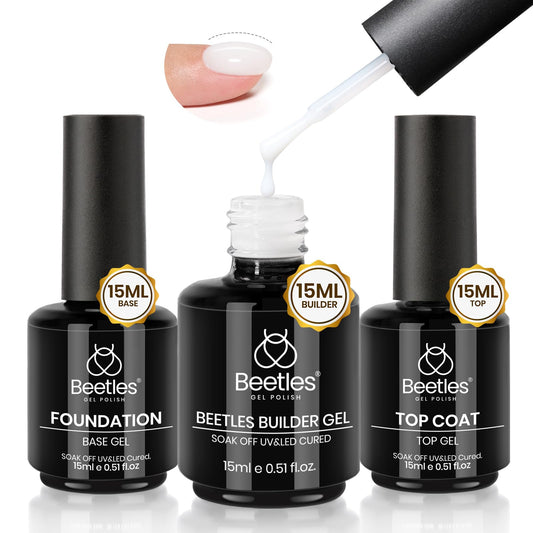 Beetles builder gel front packaging showing full three-piece kit and benefit of complete system