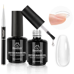 beetles builder gel front packaging showing two clear bottles and liner brush for easy sculpting
