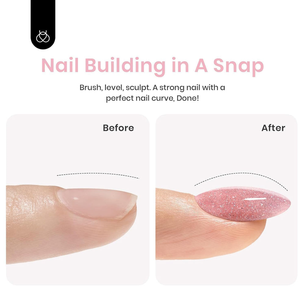 Beetles nail extension demo on model hand showing strength and extension benefit